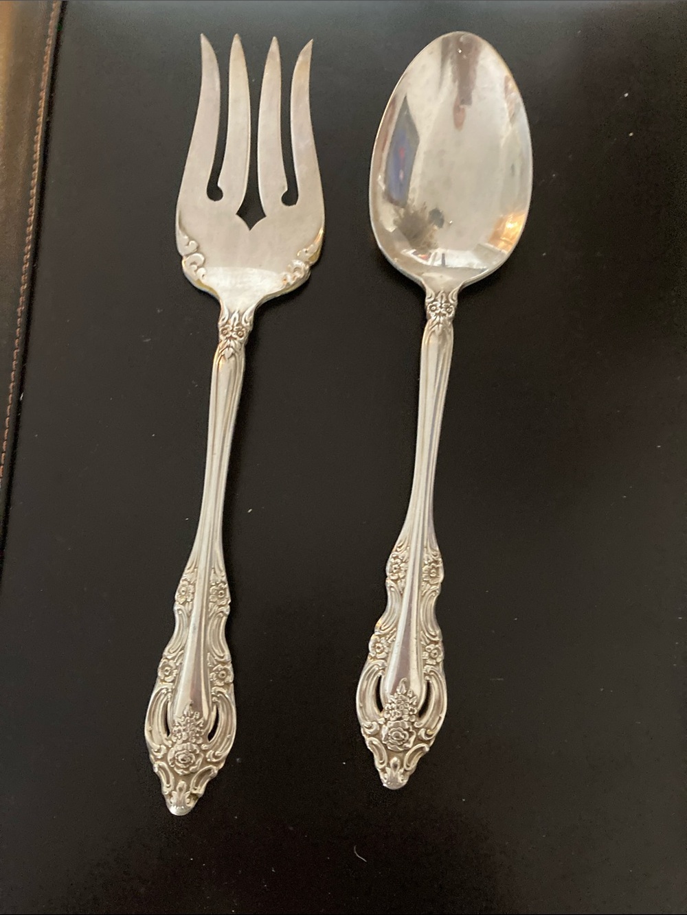 Oneida Silver Plated Ornate Serving Fork and Spoon